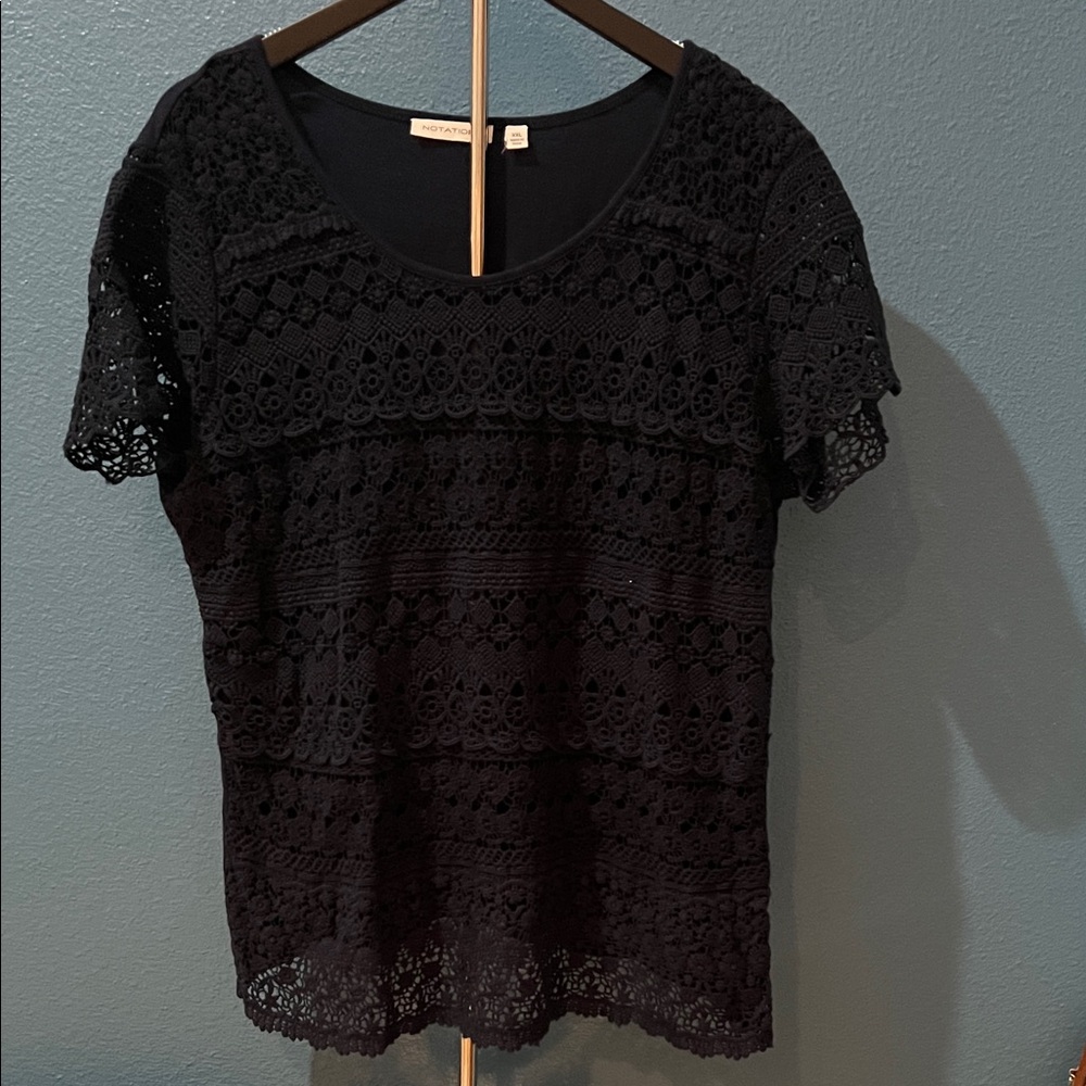 Elegant Navy Blue Lace Blouse